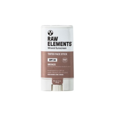 Raw Elements Tinted Face Stick All-Natural Mineral Sunscreen - Non-Nano Zinc Oxide, 95% Organic, Very Water Resistant, Reef Safe, Non-GMO, Cruelty Free, SPF 30+, All Ages Safe, Moisturizing, 0.5oz (Bronze Orignal Tint)