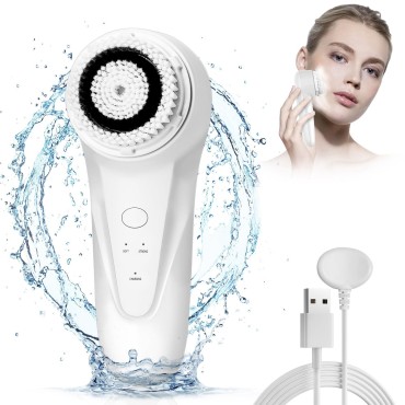 Facial Cleansing Brush, IPX7 Waterproof Sonic Facial Cleansing Brush is Suitable for Men & Women, Electric Face Cleansing Brush with 2 Brush Heads Easily Cleans Dirt and Exfoliating from The Skin