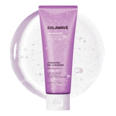 Solawave Gentle Gel Cleanser with Solabiome and Pro Vitamin B5, Hydrating and Soothing Formula with Skin-Loving Synbiotics and Mushroom Extracts for All Skin Types (3.4 FL OZ)