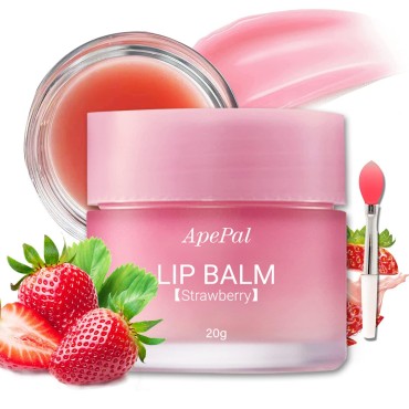 Strawberry Lip Mask- Lip sleeping Mask Exfoliator & Moisturizer Double Effect Lip Scrubs Overnight/Day for Dry Treatment Care, Cracked Lips, Peeling Lip Primer, Lip Repair Balm