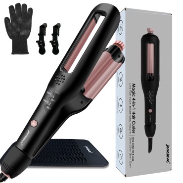 janelove 4-in-1 Adjustable Hair Waver, Beach Waver Curling Iron, Deep Waver for Customizable Waves (0.87-1.25in), 5 Temps with LED Display, Enhanced Anti-Scald, Valentines Mothers Day Gifts for Women