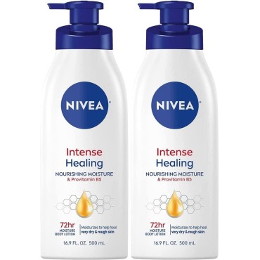 NIVEA Intense Healing Body Lotion, 72 Hour Moisture for Dry to Very Dry Skin, Body Lotion for Dry Skin, 16.9 Fl Oz Pump Bottle - Pack of 2