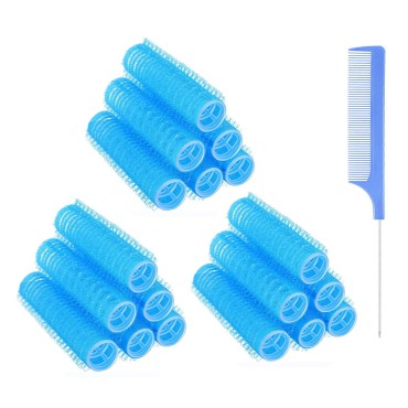 MOODKEY 18PCS Self Grip Small Hair Curlers Heatless Roller Hair Curlers Pro Salon Hairdressing Curler DIY Curly Hairstyle Hair Rollers Tools Rat Tail Comb for Women Medium Short Hair(Light Blue)