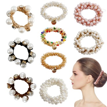 Meisuitd 9Pcs Rhinestone Pearl Hair Elastics Ties ...