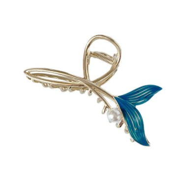 Blue Fish Tail Metal Hair Claw Clips, Large Hair Claw Nonslip Hair Barrettes Non-Slip No Broken Strong Hold Hair Clamps Fashion Hair Accessories for Woman and Girls With Long Thick Thin Curly Hair