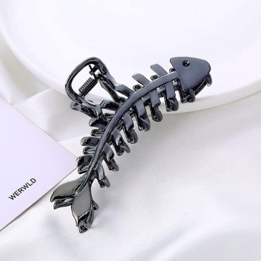 Fish Bone Shape Metal Hair Claw Clips, Large Hair Claw Nonslip Hair Barrettes Non-Slip No Broken Strong Hold Hair Clamps Fashion Hair Accessories for Woman and Girls With Long Thick Thin Curly Hair