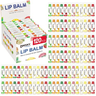 DMSKY 120 Pack Lip Balm, Natural Lip Balm Bulk with Vitamin E and Coconut Oil, Lip Care Product, Moisturizing Lip Balm for dry cracked lips-Assortment of 12 Flavors