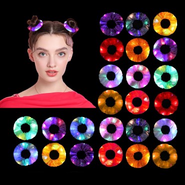 24 Pcs Light Up Scrunchies, LED Scrunchies Hair Ba...