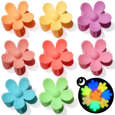 8PCS Glow Flower Hair Clips Lighting Flower Claw Clips Cute Hair Clips Daisy Hair Clips Fluorescent Flower Clips Large Hair Claw Clips For Thick Thin Hair Women Girls Gifts