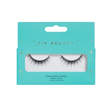 TIP BEAUTY Wispy Style Eyelashes with Lash Glue - Comfortable & Natural Look Faux Mink Eye Makeup - Lightweight, Reusable, Soft & Cruelty-Free Set - Fake Eyelashes & Lash Glue for Women - Calling Card