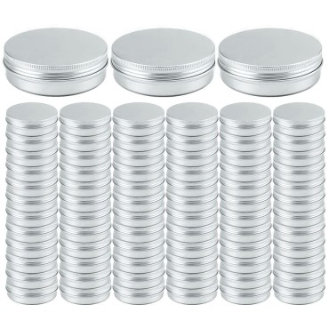 Ymkf Sqqr 2oz Aluminum Empty Storage Screw-top Tin Jars with Lids, 75PCS Round Candle Cans, Refillable Cosmetic Containers for Lip Balm, Shea Butter, Salves, Silver