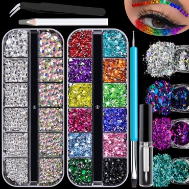 3500pcs Face Gems for Makeup with Glue, Colorful B...