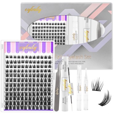 DIY eyelash extension Kit, eyelash cluster 144 pieces, cluster eyelash application tool, super styling eyelash bonding and sealing, cluster eyelash glue remover is easy to use at home
