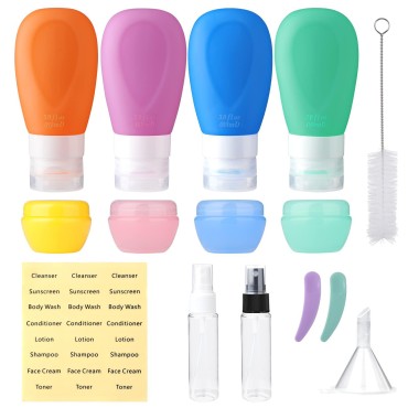Reusable Silicone Travel Bottles for Toiletries TSA Carry On Approved , Leak Proof Silicone Travel Size Bottles Refillable Travel Containers for Shampoo Conditioner Mini Bottles Travel Tubes 3 oz