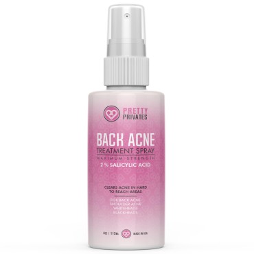Pretty Privates Premium Back Acne Spray - Moisturizing Body, Butt and Back Acne Treatment Spray - with 2% Salicylic Acid - Bacne Scar and Spot Clearing Solution - For All Skin Types - 4 oz(120 mL)