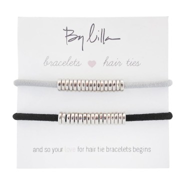 By Lilla Disc Ponytails Hair Ties and Bracelets - Set of 2 Hair Tie Bracelets - Hair Ties for Women - No Crease Hair Ponytails & Women’s Bracelets - Disc-S (Black/Silver)