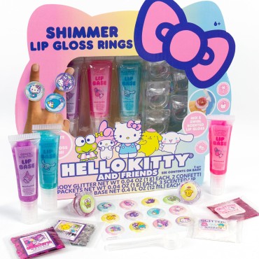 Hello Kitty Sanrio and Friends Shimmer Lip Gloss Making Kit, Makes 5 Glitter Lip Gloss Rings, DIY Lip Gloss Kit, Great Birthday Gift for Ages 6+
