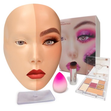 Makeup Practice Face, Laokiiy Makeup Mannequin Face with Makeup Practice Face Board, 5D Silicone Full Face Practice Eyelash Eye Shadow, for Emerging Makeup Artist, Beginners, Girl's Gift (White)