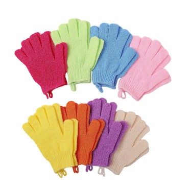 Cleedy 8 Pairs Medium-Large Exfoliating Bath Gloves - Exfoliating Gloves with Hanging Loops for Shower - Scrubs Exfoliator Mitt for Body - Exfoliation Accessories for Men and Women