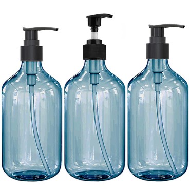 OceanTeda Empty Plastic Bottles with Pump Dispenser and 6 Label Stickers, Set of 3 Pump Bottles for Liquids Refillable Travel Containers for Shampoo, Hand Sanitizer, Recycling Bottles BPA-Free 16.9oz