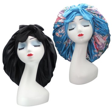 Hanbertti 2 Pack Silk Satin Hair Bonnet Sleeping H...