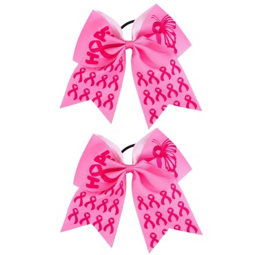 Breast Cancer Cheer Bows 7 Inch Breast Cancer Awareness Cheer Bow Pink Cheer Bows Large Pink Ribbon Hair Bows Hair Tie Ponytail Holder Elastic Hair Band Hair Accessories for Breast Cancer Month