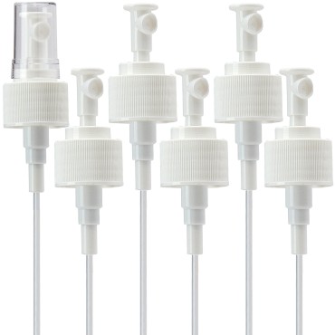 Leak Proof Fine Mist Spray Head 6 Pk. Plunger Sprayer Replacement Cap for Large Bottles, BPA-free 24/410 Thread Fingertip Pump Mister Top with 9.25 in. Tube for Home, Cleaning, Beauty + Hair Care