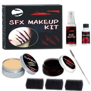 Halloween Makeup Kit Scars Wax, Halloween Fake Blood Makeup Kit ,Scary Face Makeup Fake Wound Scar Wax Stage Fake Wound Professional Makeup Palettes for Art, Theater, Halloween, Parties and Cosplay