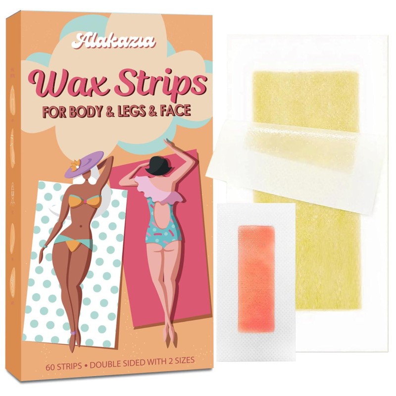 Wax Strips 60 Count - 40 Body Wax Strips, 20 Face Wax Strips and 6 Finish Wipes - Body and Facial Hair Removal for Women - Waxing Strips for Upper Lip, Legs, Underarms, Bikini by Alakazia