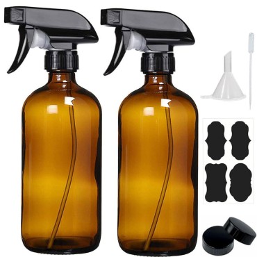 16 Oz Amber Glass Spray Bottles - 2 Pack Large Ref...