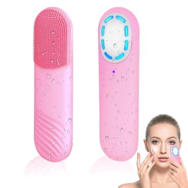 Facial Cleansing Brush, Face Scrubber for Women&Men, 5 Massage Speeds, Silicone Waterproof Face Cleansing Brush Device for Cleansing and Exfoliating, Skin Caring (Pink)