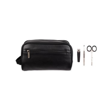 Kenneth Cole REACTION Men's Top Zip Toiletry Travel Kit with Manicure Set, Black, One size