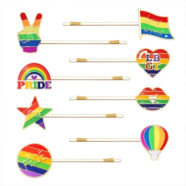 Rainbow Hair Clip 2 inch Hairpins,Pride Hair Clips Cute Hair Clips for Girls Pride Rainbow Hair Accessories (8PCS Rainbow Charm Clips)