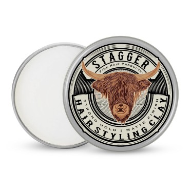 STAGGER Hair Clay with Strong Hold and Matte Finish - Mens Hair Styling Products - Clay Pomade Cruelty Free for All Hair Types - Grooming Clay Hair Cream 03.35 Ounce (Single)