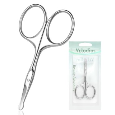 Velodios Nose Hair Scissors, Small Safety Facial Hair Scissors for Men and Women with Rounded Tip for Facial, Eyebrow, Mustache, Beard, Eyelashes, Ear. Grooming Scissors for Women