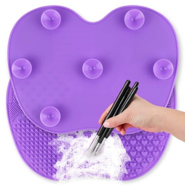 Ranphykx Silicon Makeup Brush Cleaning Mat Makeup Brush Cleaner Pad Cosmetic Brush Cleaning Mat Portable Washing Tool Scrubber with Suction Cup (purple)