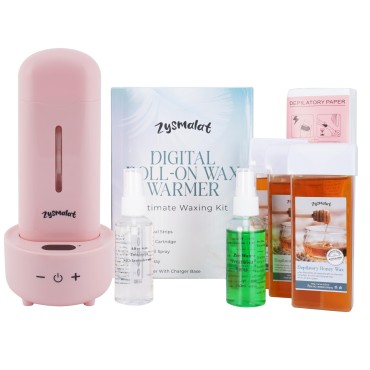 ZYSMALAT Roll On Wax Warmer Kit - Waxing Kit with LED Digital Display Wax Warmer 3 Cartridge Refills Pre Wax & Post Wax Oil Spray, Hair Removal Wax for Men & Women to Remove Body Hair at Home (Pink)