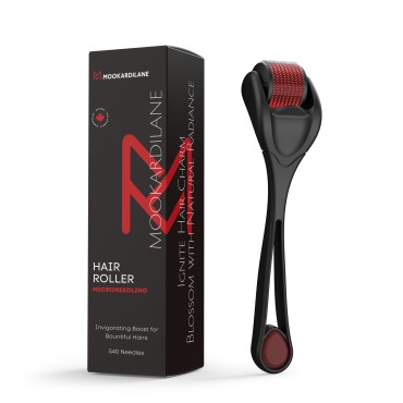 Scalp Hair Roller Black w/Red 540 Stainless Steel Derma Microneedling Roller by MOOKARDILANE Face Home Use