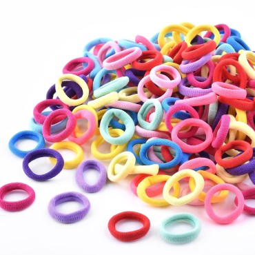 100PCS Elastic Hair Ties Cotton Hair Bands Mini Hair Bands Seamles Soft Toddler Girl Hair Ties Rainbow Colored for Kids