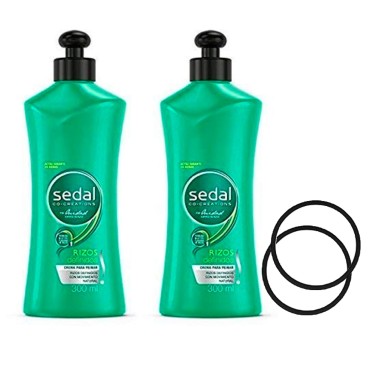 Pack 2 - Sedal Rizos Definidos styling cream 300 ml and gift hair band black, Defined Curls, Frizz Control, Bouncy Curls, Long-Lasting Hold, Nourishing Formula, Soft and Shiny Hair,