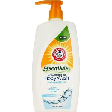 Arm & Hammer Essentials Ultra Replenishing Body Wash, Clear Water, 32 Ounce