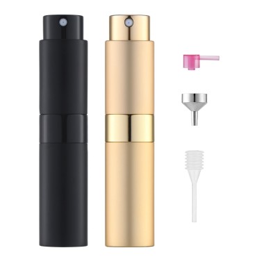 Lusiyi Perfume Atomizer Spray Bottle (8ml, 2pcs), Portable Empty Cologne Refillable Dispenser Sprayer For Travel (Black Gold)