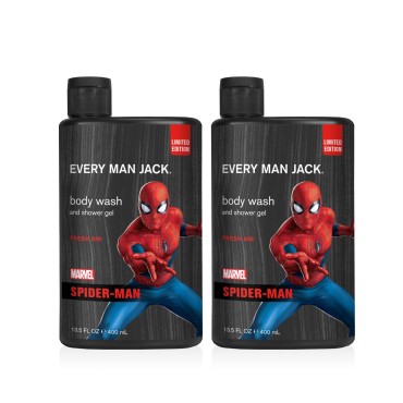 Every Man Jack Body Wash - Marvel Spider Man | 13.5-ounce Twin Pack - 2 Bottles Included | Naturally Derived, Parabens-free, Pthalate-free, Dye-free, and Certified Cruelty Free