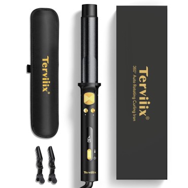 Terviiix Automatic Rotating Curling Iron 1 1/4 inch, 1.25 inch Automatic Curling Iron, Automatic Hair curler for Long Hair, Ceramic Curling Iron Infused Argan Oil & Keratin with Clamp, 9 Temp-settings