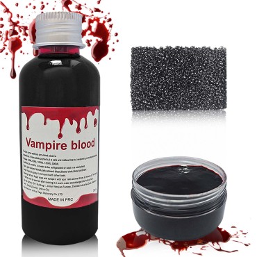 3 Pcs Fake Blood Washable Special Effects SFX Makeup Set,Halloween Coagulated Gel Dripping Blood with Black Stipple Sponge,Fake Blood Gel for Clothes,Vampire,Clown,Zombie,SFX Wound Cuts
