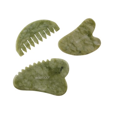 EcoTools Limited Edition Gua Sha Kit, Scalp, Body, & Face Jade Stone Gua Shas, Sculpt, Depuff, & Massage, 3 Piece Gift Set