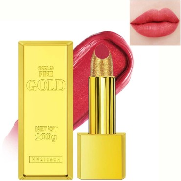 BEUKING Gold Lipstick Velvet Nude Red Pink Lip Tint Non-Smudge High Pigment Not Fade Smooth Long-Lasting Wear Non-Stick Cup Waterproof Matte Lady Lip Gloss for Girl Women Lady Daily Lip Makeup (#5)