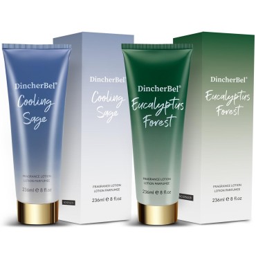 DincherBel Daily Moisturizing Lotion for Dry Skin, (Sage, Eucalyptus) Hydrating Lotion, 8 Fl Oz 2 Pack