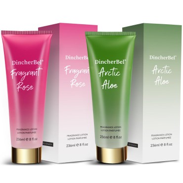 DincherBel Daily Moisturizing Lotion for Dry Skin, Hydrating Lotion, 8 Fl Oz 2 Pack (Rose;Aloe Vera)