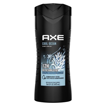 AXE Cool Ocean Men's Body Wash With Essential Oils 12H Refreshing Scent Body Wash For Men, Clean and Fresh Scent 16 oz